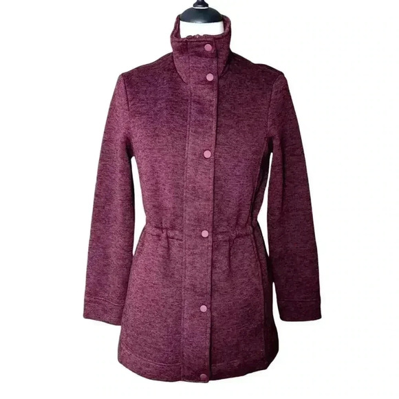 Land's End Women's XS Maroon Knit Button & Zip Front Collared Jacket Unlined - Picture 1 of 13